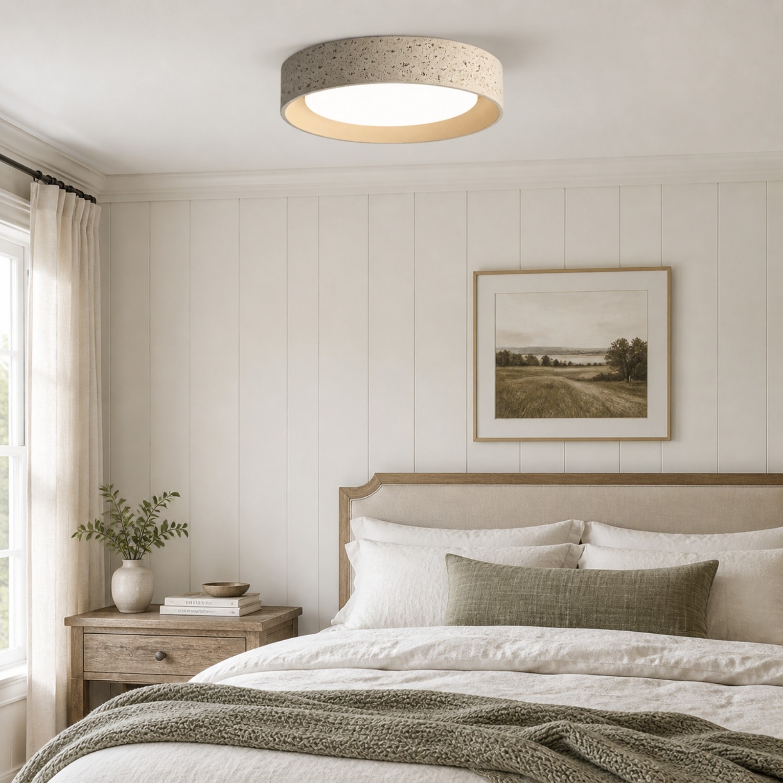 Ansel Wabi Sabi LED Travertine Round Flush Mount Ceiling Light