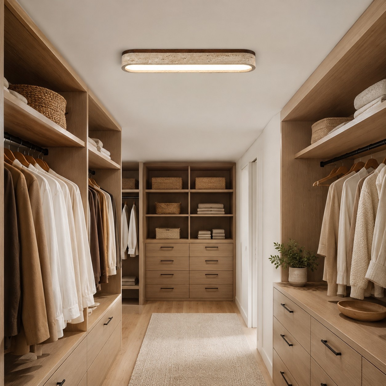 Samue Travertine Wood Linear LED Flush Mount Ceiling Light