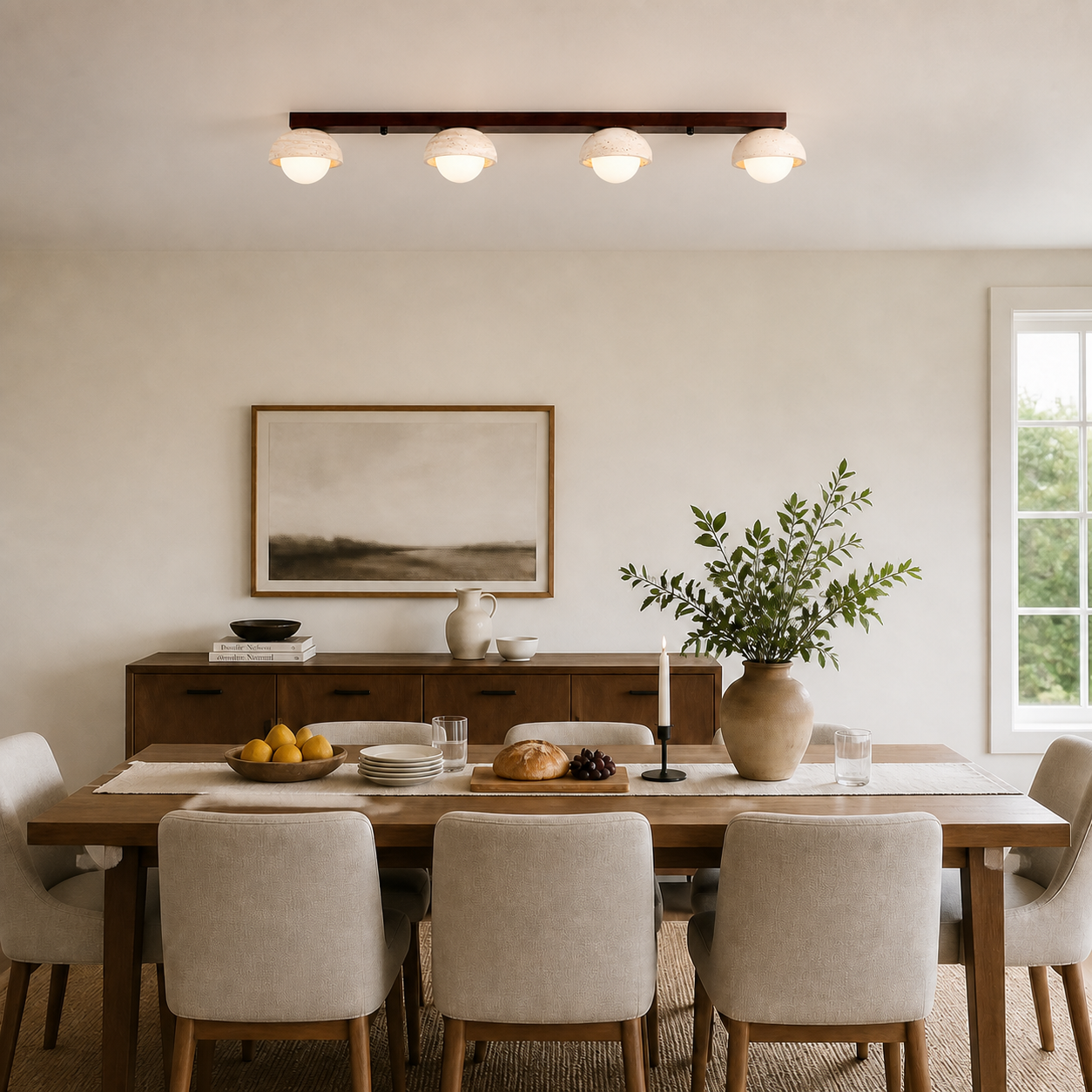 Elio Wabi-Sabi Multi-Light Travertine Linear Ceiling Light