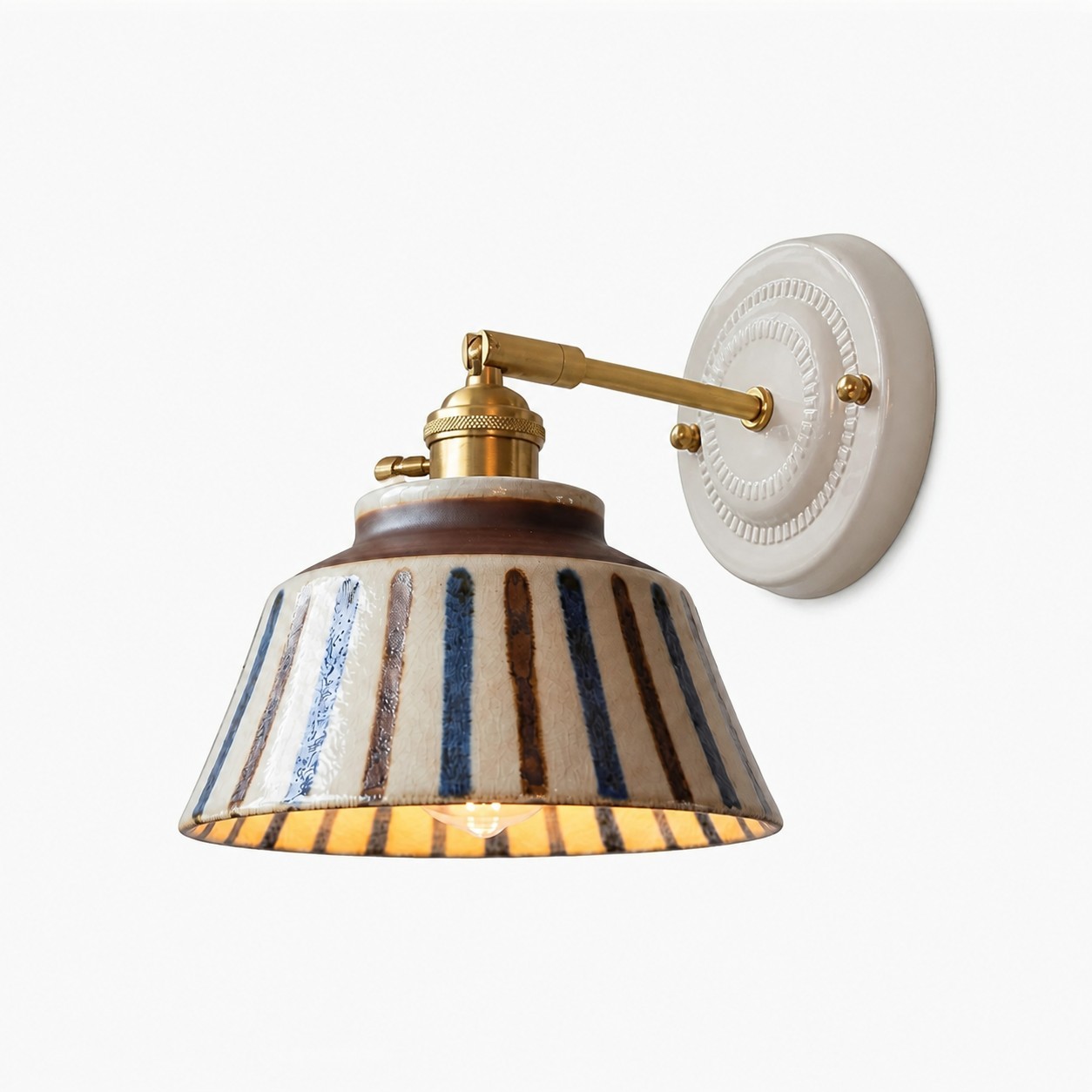 Colin Vintage Decorative Pattern Ceramic Brass Wall Sconce