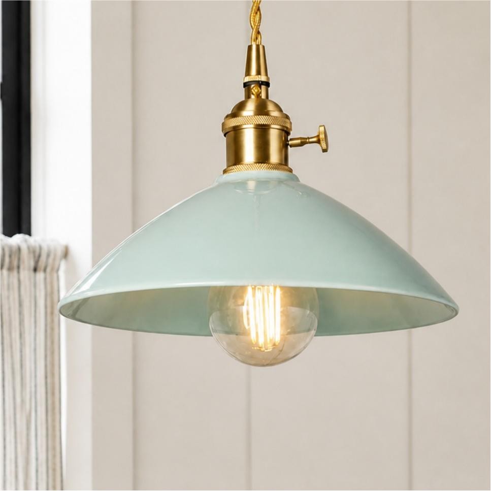 Lenora Vintage Ceramic Brass Cone Pendant Light