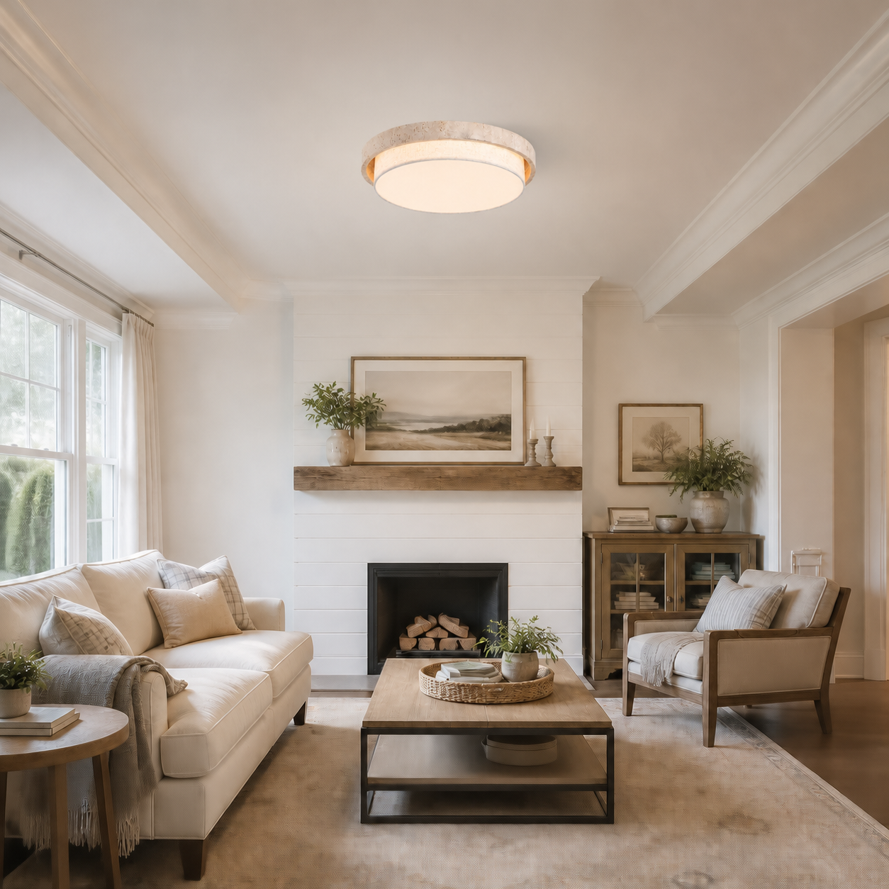 Cavell Wabi Sabi Travertine Flush Mount Ceiling Light