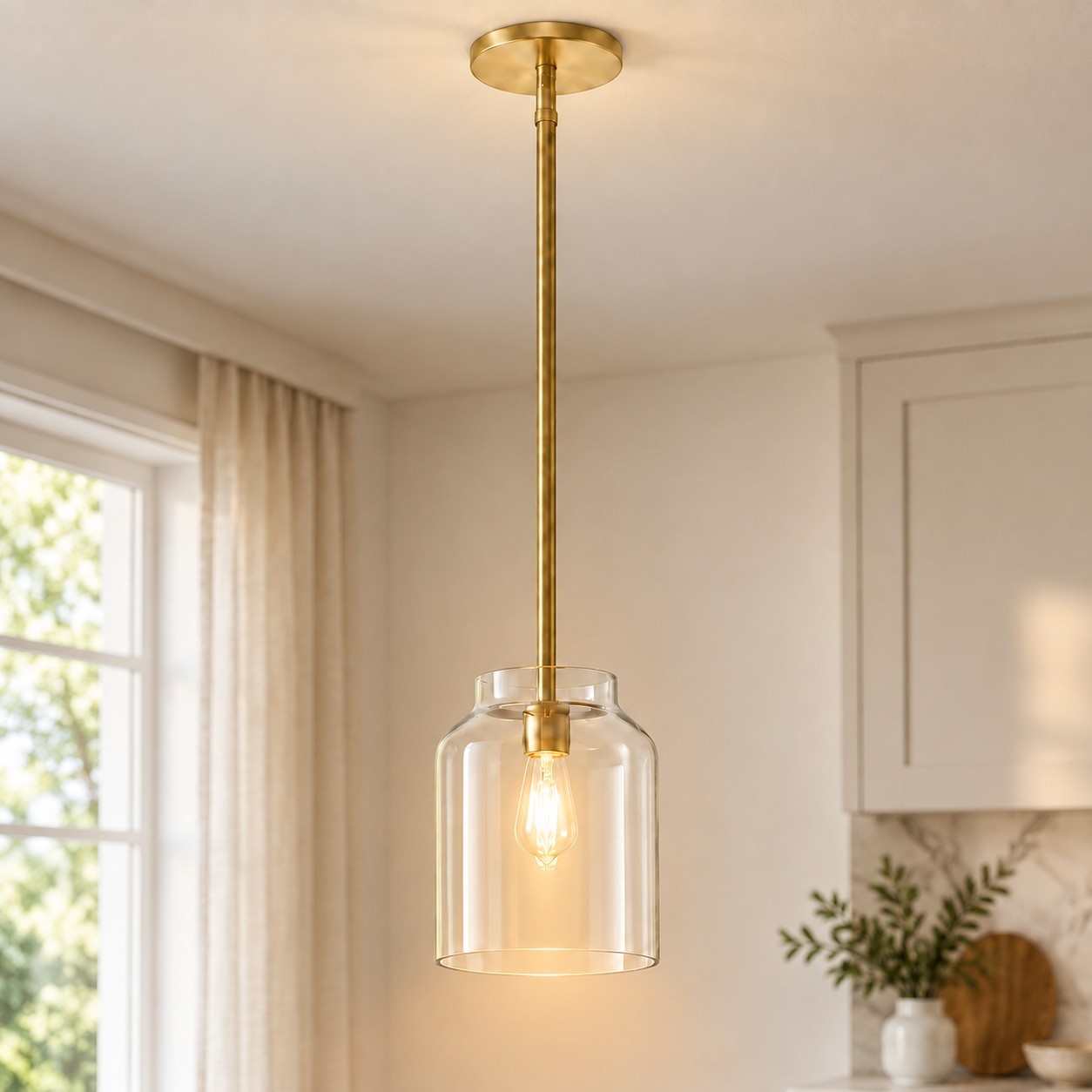 Drilon Modern Brass Rod Glass Shade Pendant Light