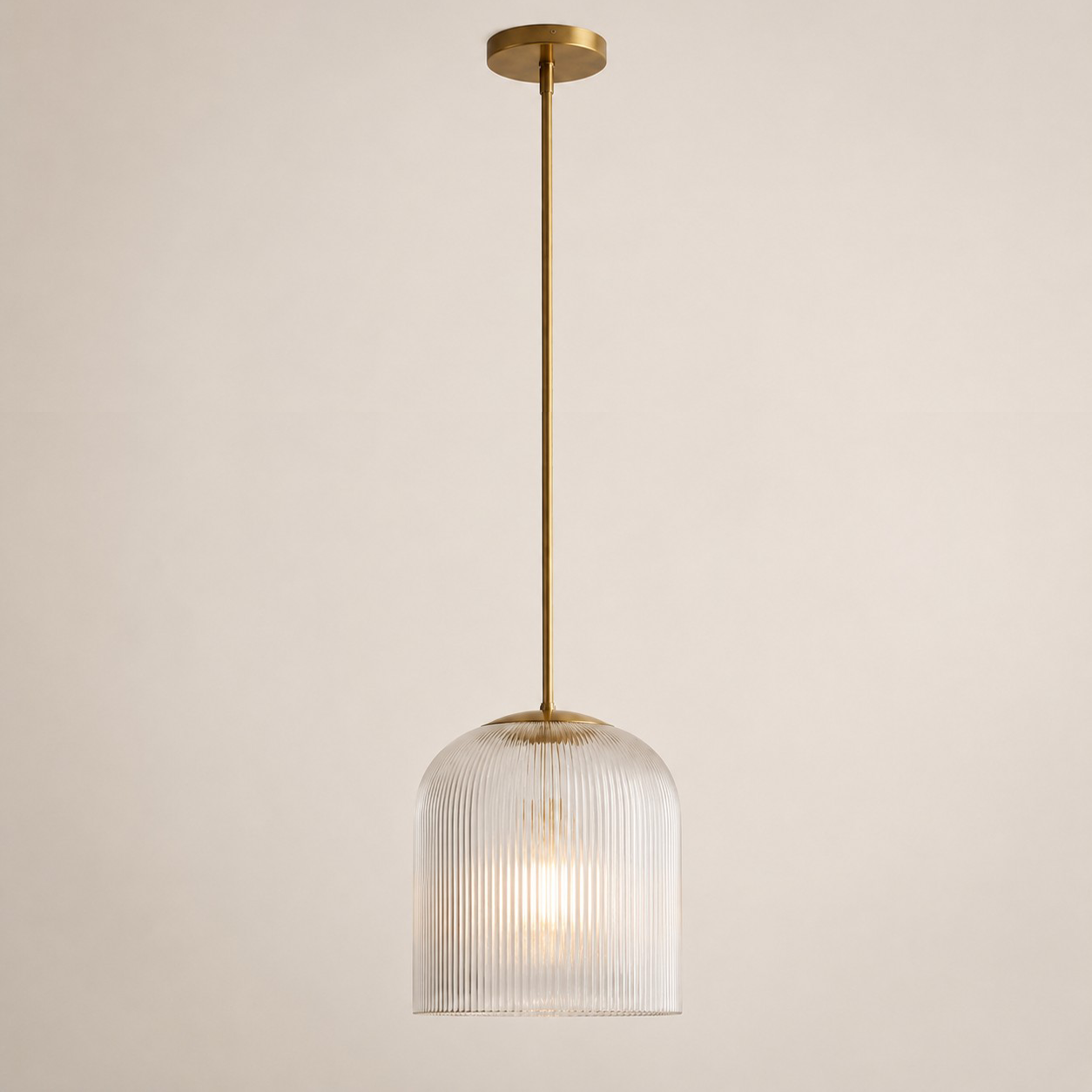 Alain Farmhouse Cooper Ribbed Glass Pendant Light