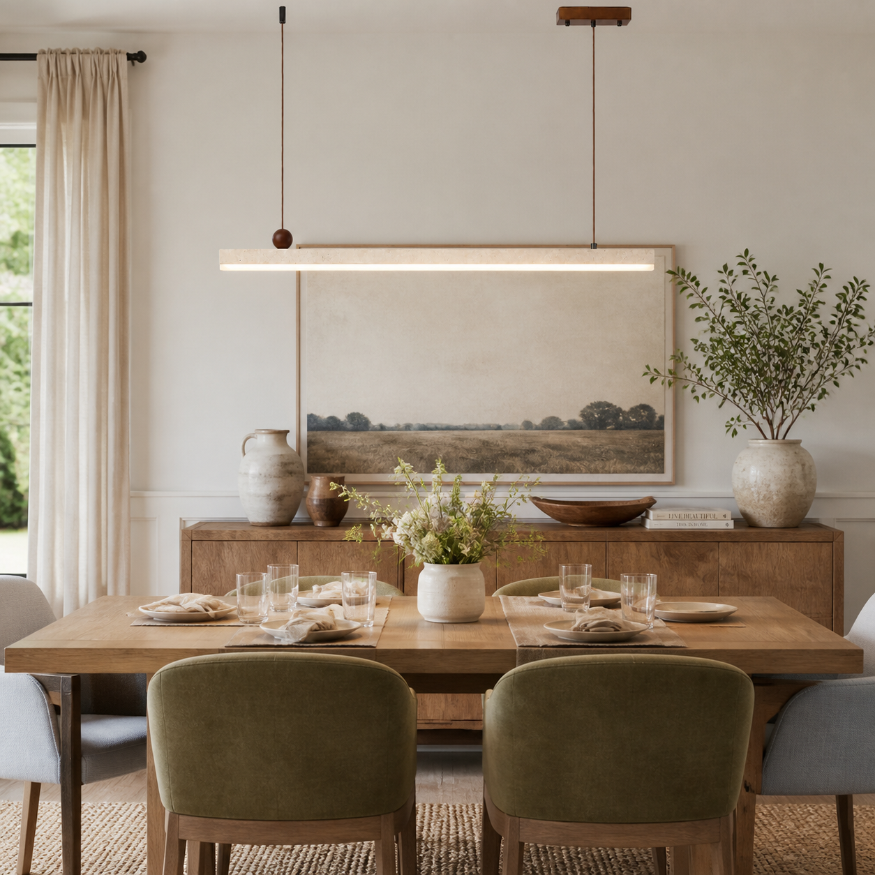 Orson Modern LED Travertine Linear Pendant Light