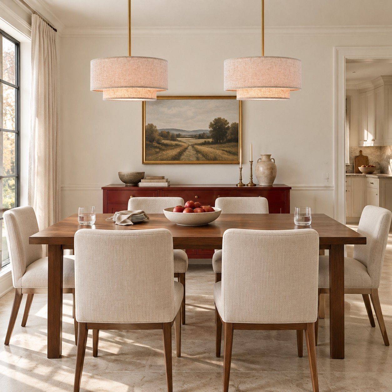Aevon 3-Light Matte Brown Double Drum Pendant Light