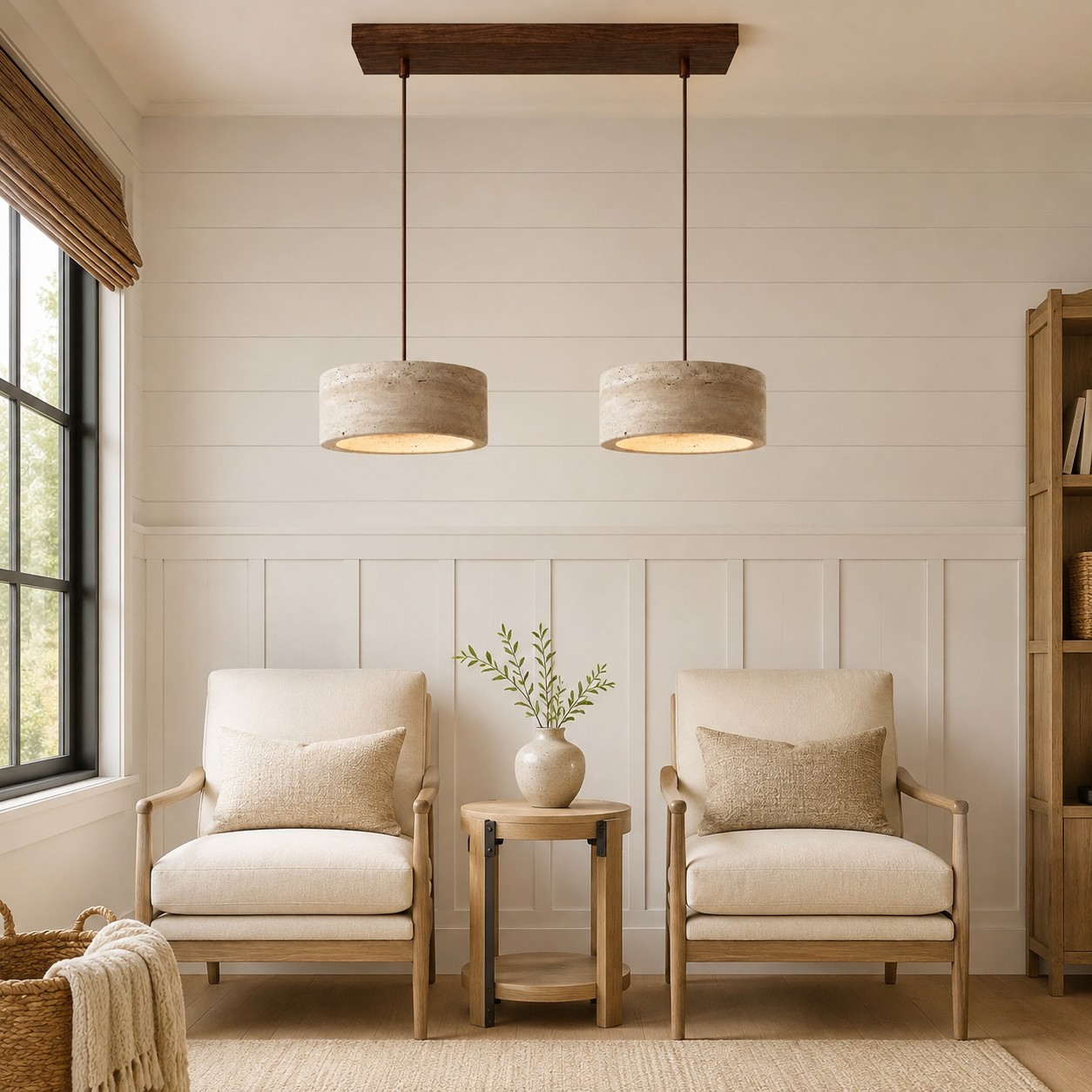 Veloria Scandinavian Travertine Round Pendant Light