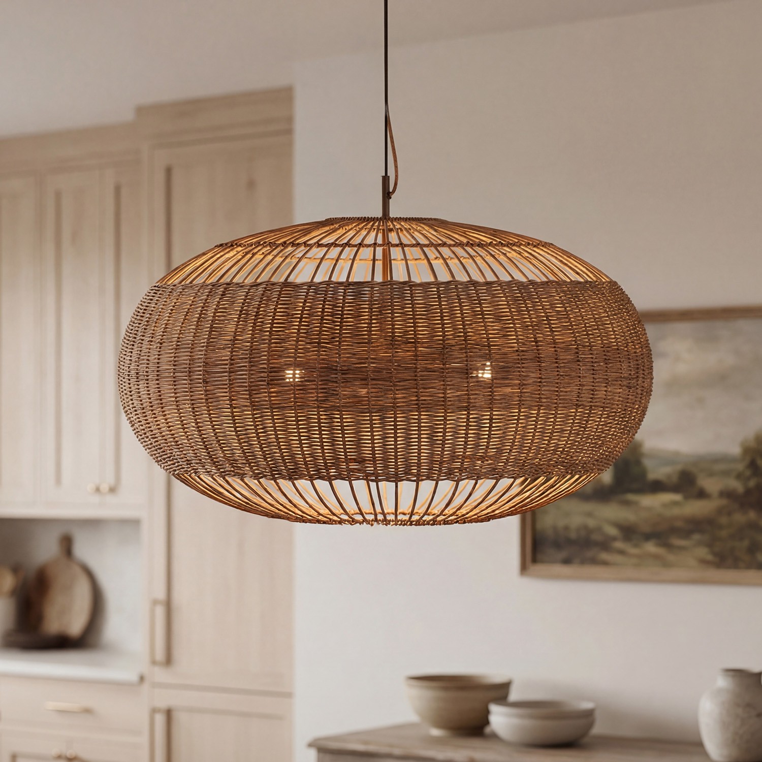 Barbara Coastal Rattan Pendant Light Kitchen Island