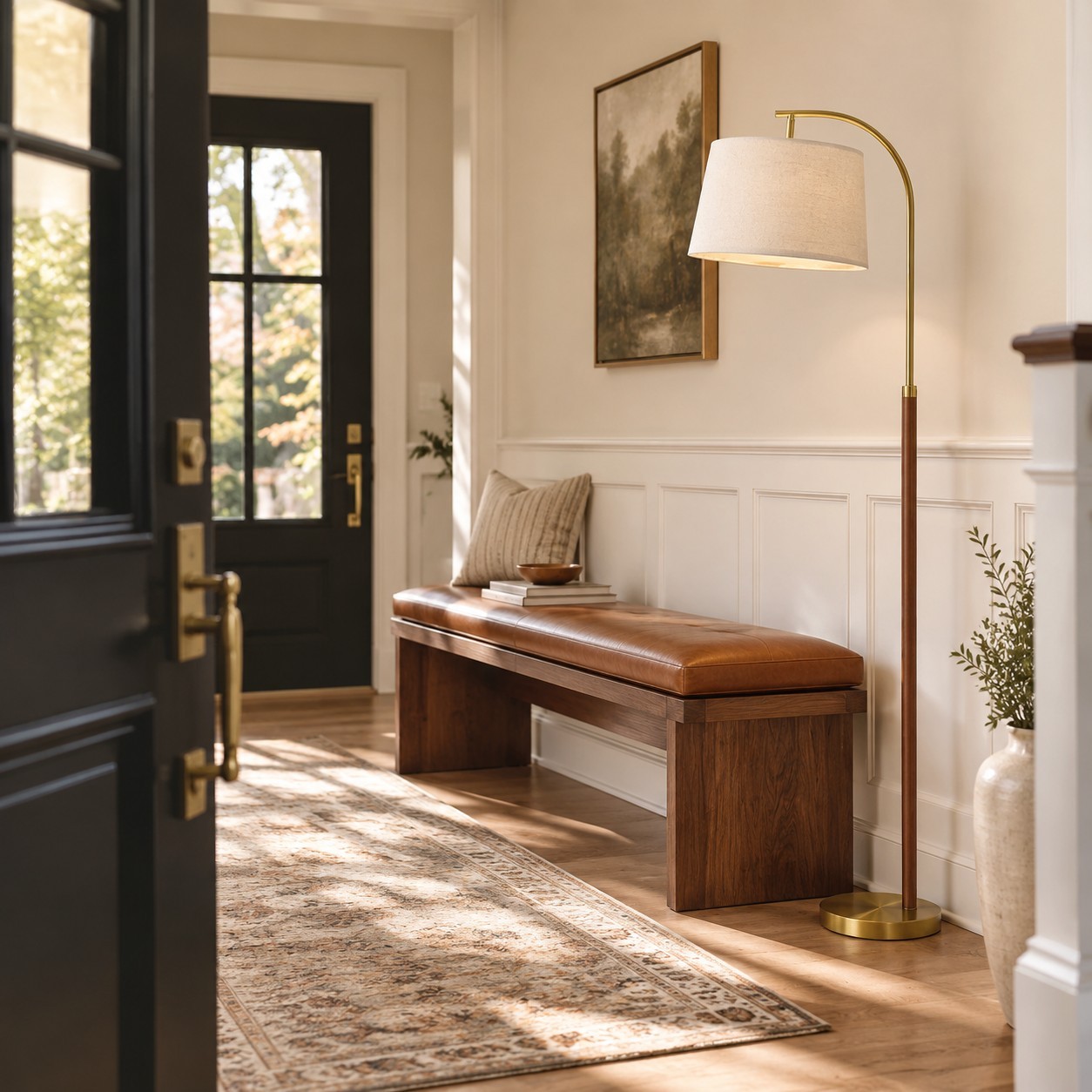 Zaden Vintage Gold Linen Shade Floor Lamp