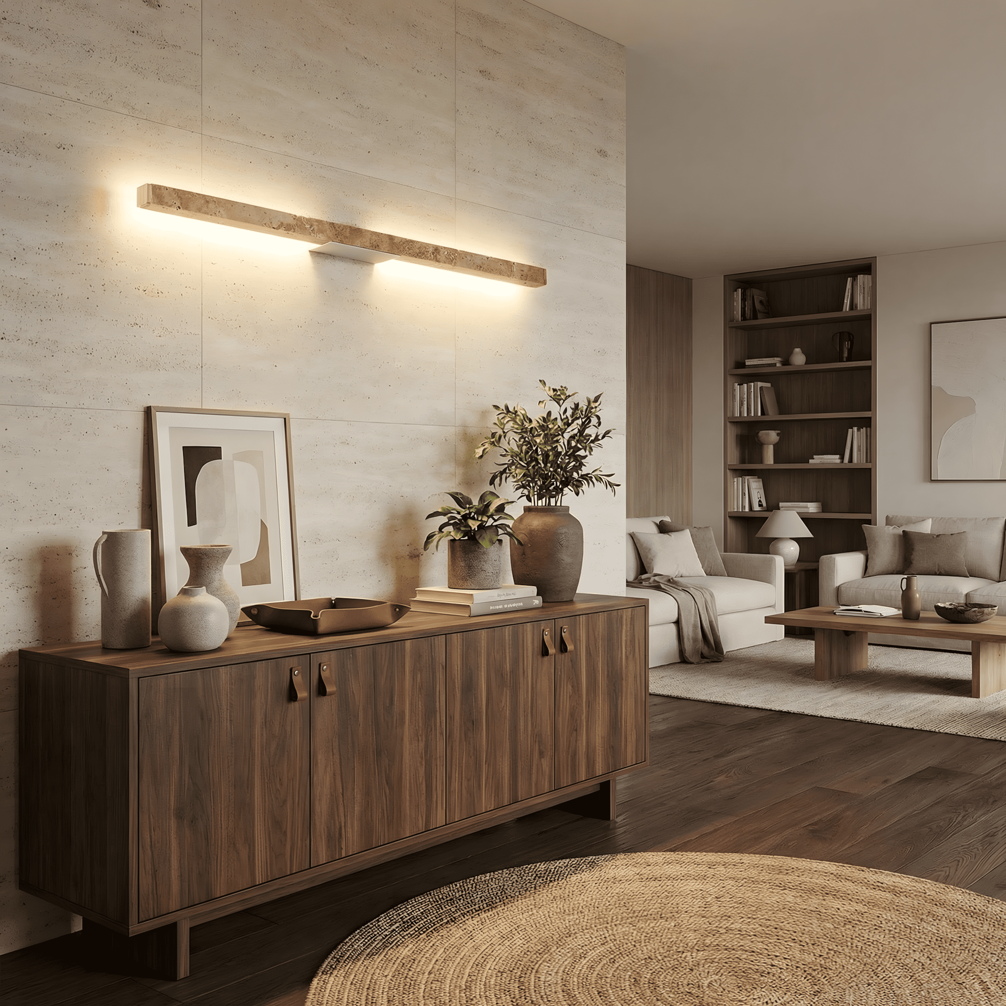 Jarvis Minimalist Travertine Linear LED Wall Lamp