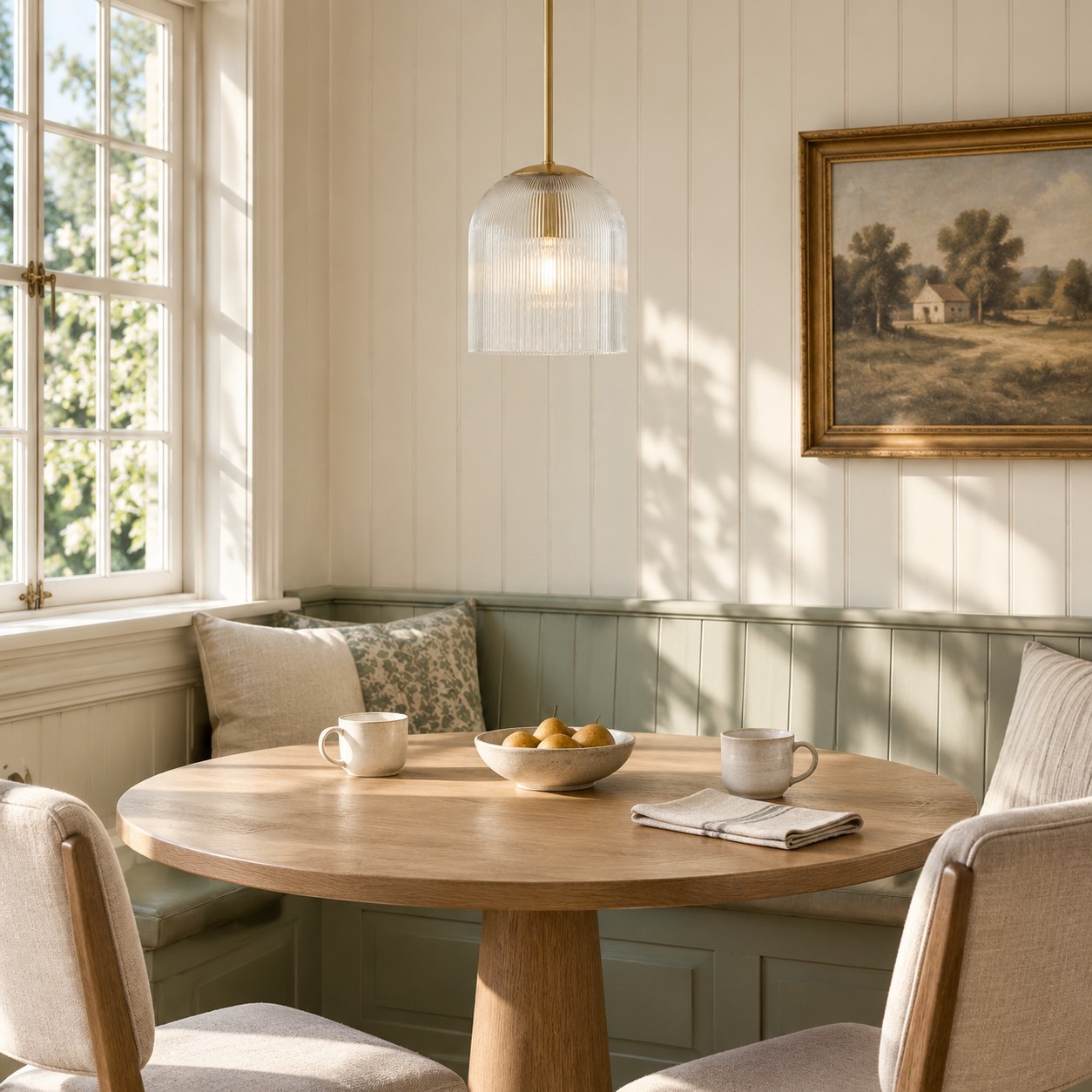 Alain Farmhouse Cooper Ribbed Glass Pendant Light For Dining Room & Kitchen