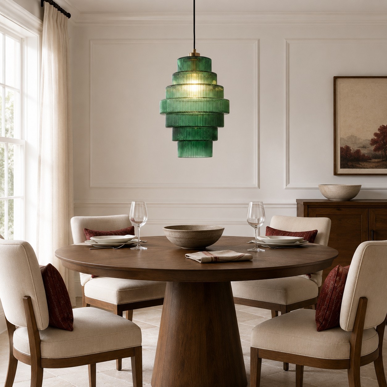 Kaelyn Bottle Shade Stained Striped Glass Pendant Light