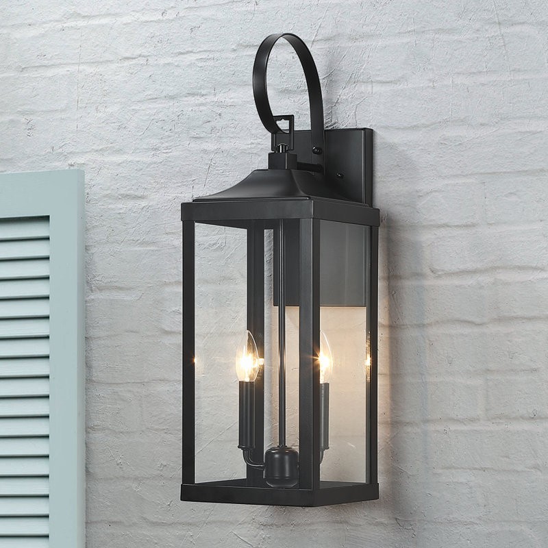 Phelon Large Black Metal Lantern Outdoor Wall Sconce