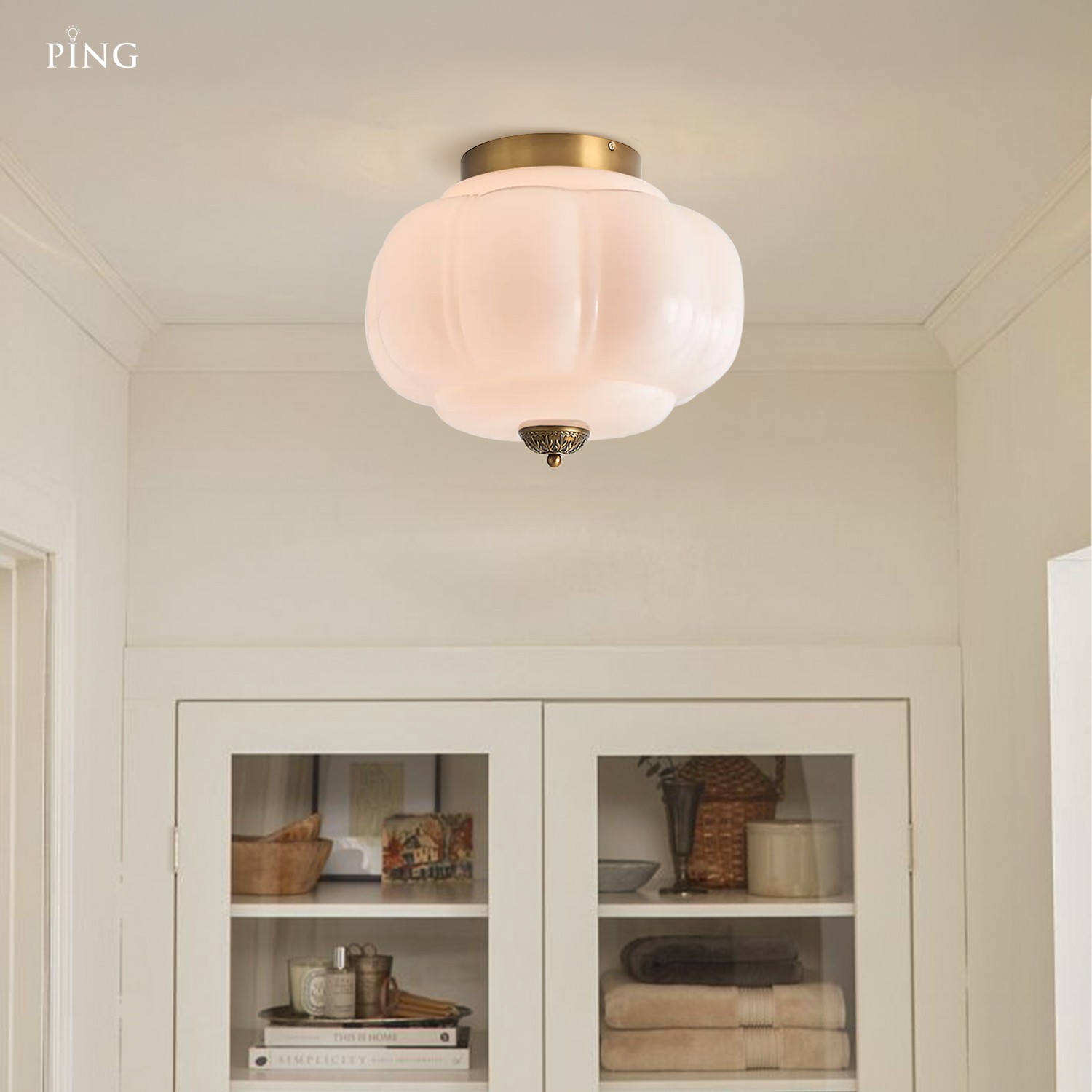 Ozita Retro Milk Glass Semi Flush Mount Eloise Ceiling Light