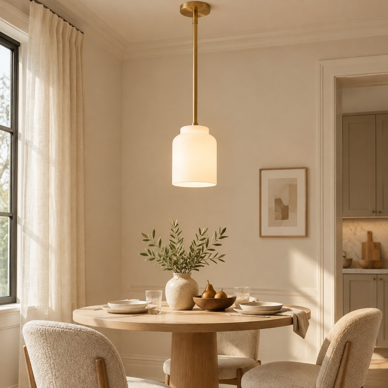 Drilon Modern Brass Rod Glass Shade Pendant Light