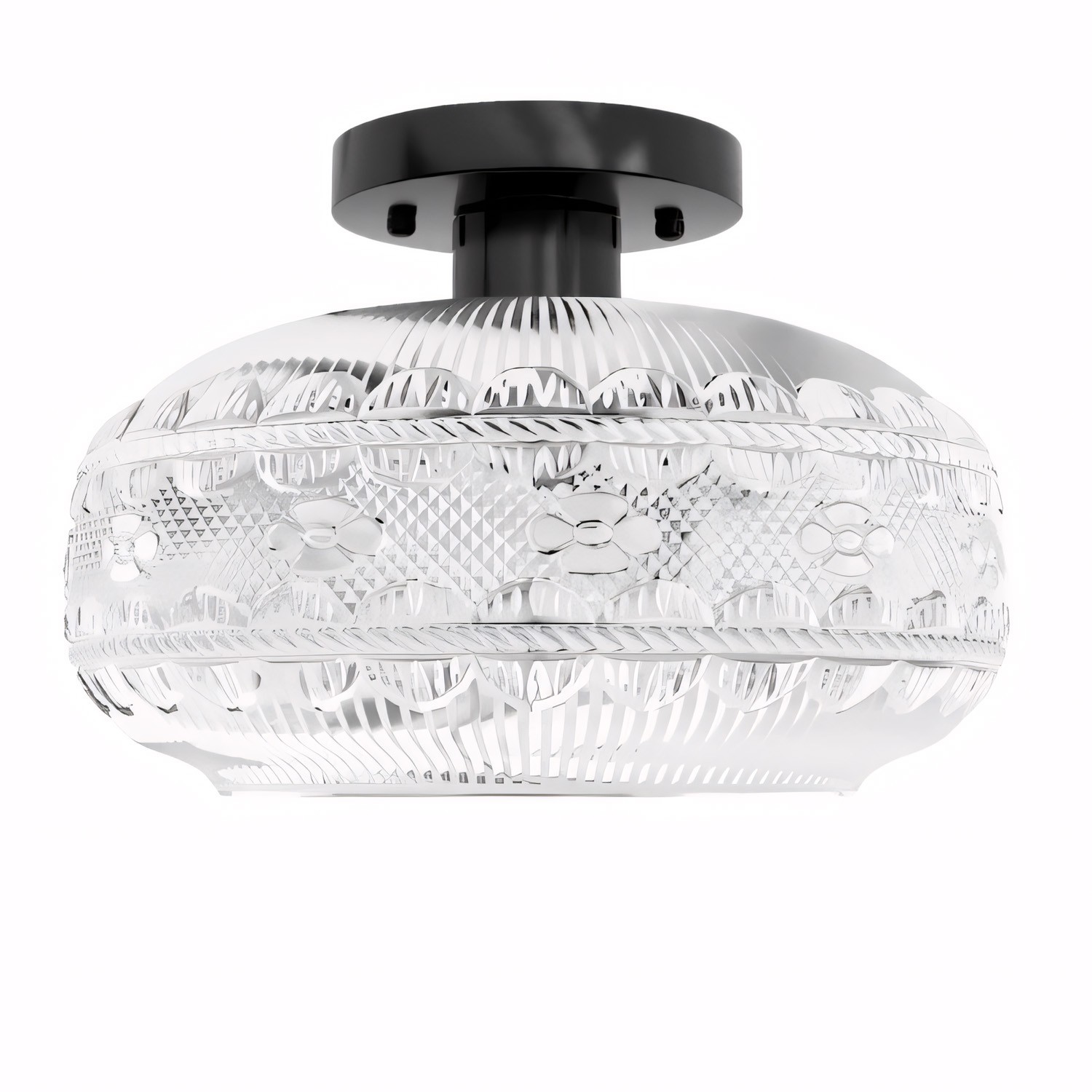 Santos Vintage Hand Carved Floral Clear Glass Semi Flush Mount Ceiling Light