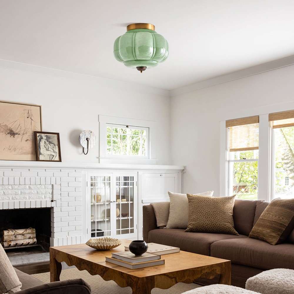 Ozita Retro Milk Glass Semi Flush Mount Eloise Ceiling Light