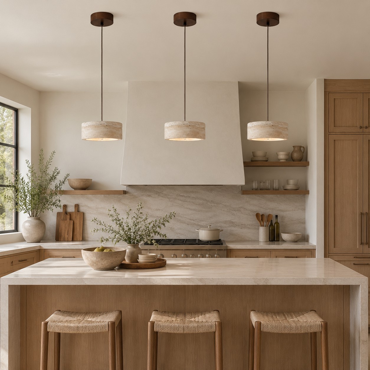 Gilbert Modern Shatter-Resistant Travertine-Look Linear Pendant Light