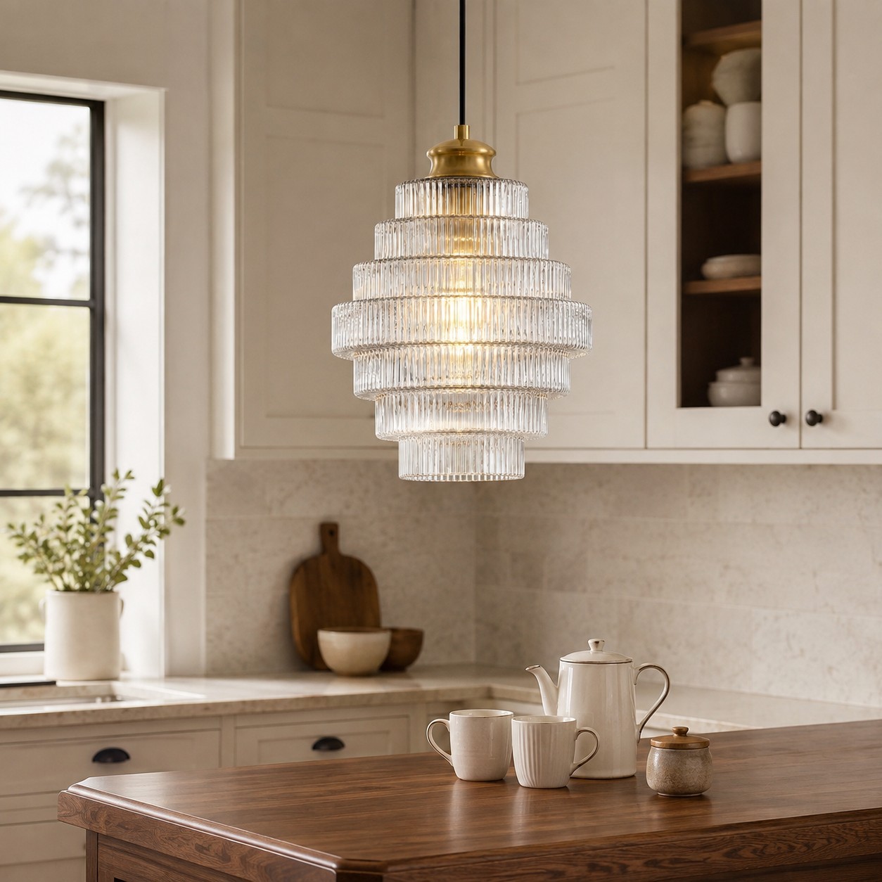 Kaelyn Bottle Shade Stained Striped Glass Pendant Light