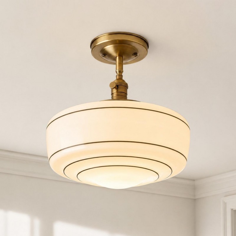 Quinlix Mid-Century Modern Milk Striped Glass Ceiling Lamp