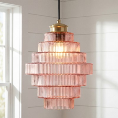Kaelyn Bottle Shade Stained Striped Glass Pendant Light