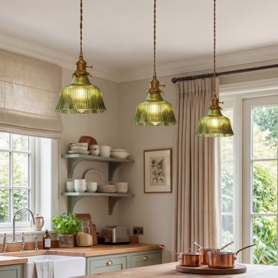 Hermin Antique Flower Ribbed Glass Pendant Light