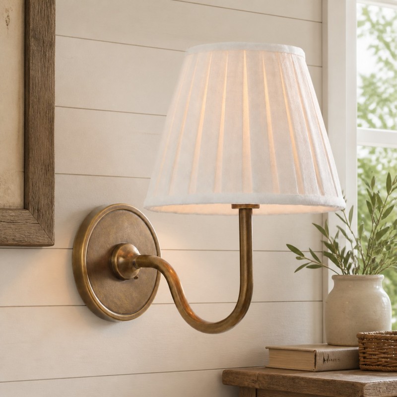 Stefania Rustic White Pleated Fabric Shade Sconce