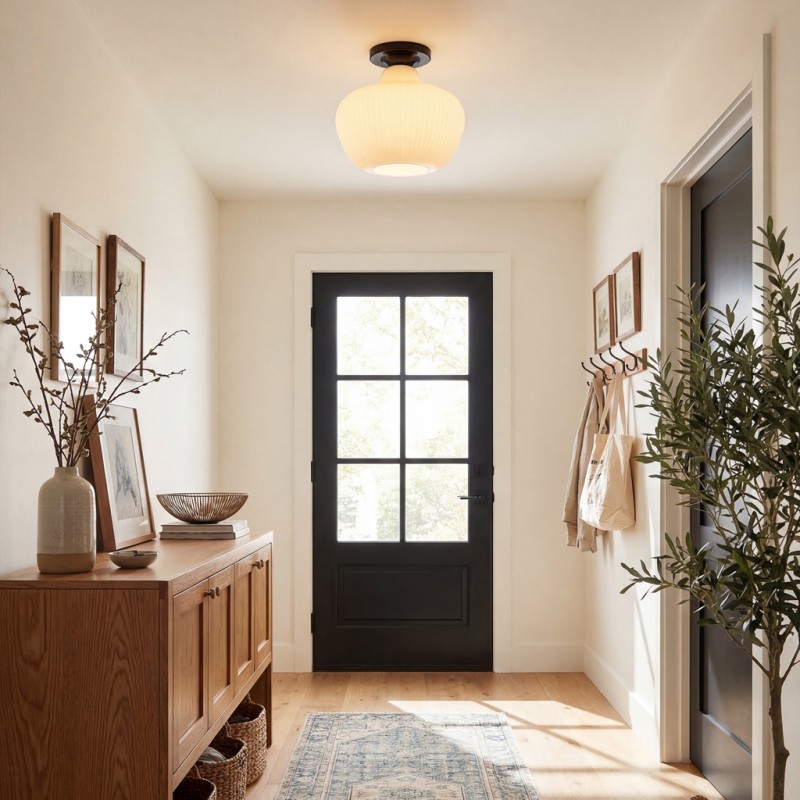 Naiad Rustic Sculptural Ribbed Glass Flush Ceiling Light