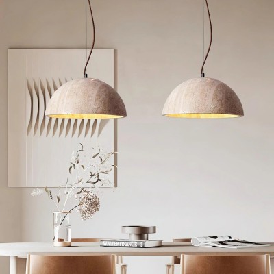 Quant Minimalist Natural Dome Yellow Travertine Pendant Light