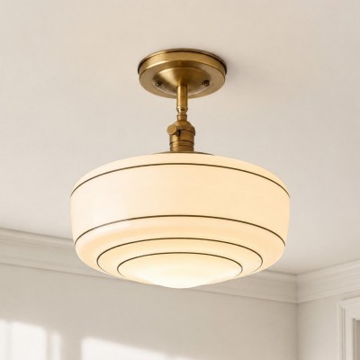Quinlix Mid-Century Modern Milk Striped Glass Ceiling Lamp