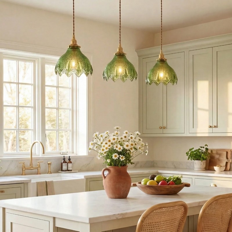 Gyran Retro Brass Lace Glass Pendant Light