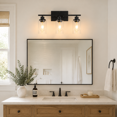 Lynor Classic Farmhouse Clear Glass Triple Sconce Lynor Classic Farmhouse Clear Glass Triple Sconce