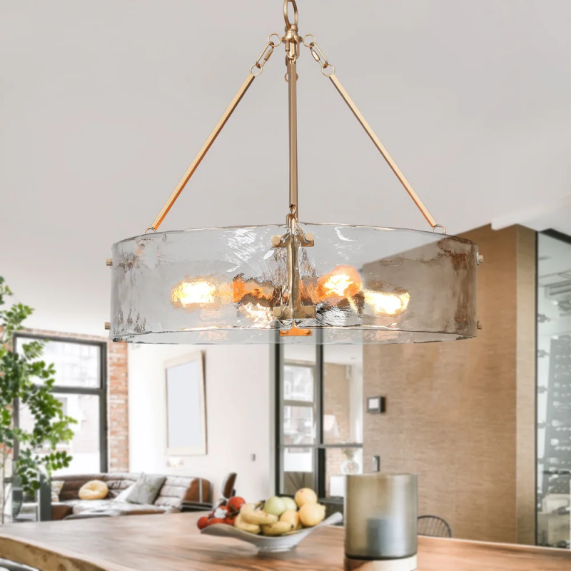 Vornix Modern 4 Light Gold Textured Glass Drum Pendant Light