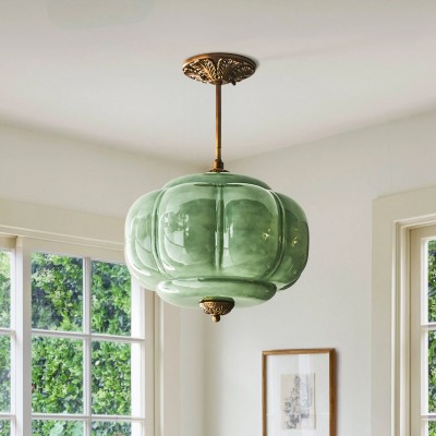 Elegant Eloise Scallop Milk Glass Semi-Flush Mount Ceiling Light - Vintage Brass Frame and Pumpkin Shape