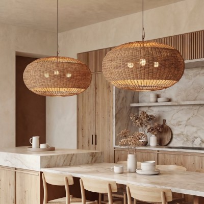 Barbara Coastal Rattan Pendant Light Kitchen Island