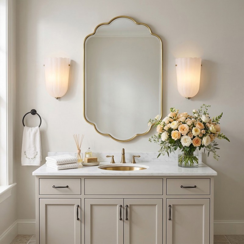 Zephyrine Decorative Antique Brass Flower Milky White Glass Wall Sconce