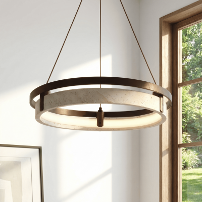 Hendricks Wabi-Sabi Travertine Circular LED Pendant Light