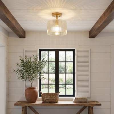 Finnda Farmhouse Ribbed Glass Semi Flush Ceiling Finnda Farmhouse Ribbed Glass Semi Flush Ceiling