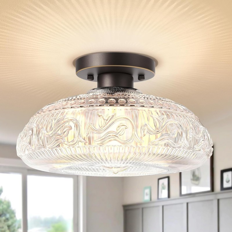 Cassandra American Country Patterned Glass Ceiling Light