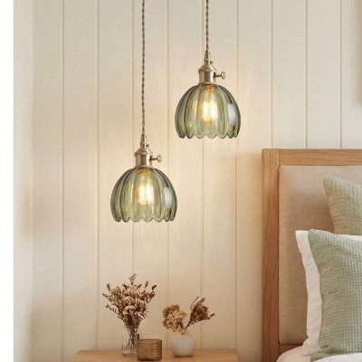 Ivana Retro Copper and Glass Tulip Pendant Light