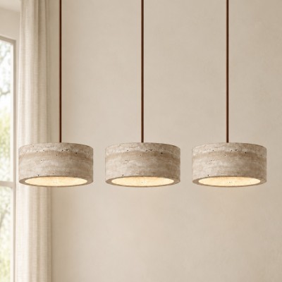 Gilbert Wabi-Sabi Round Travertine Multi-Light Pendant Light