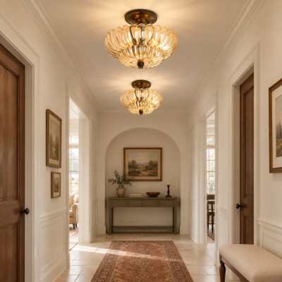 Raveena Vintage Amber Glass Semi Flush Mount Floral Ceiling Light Raveena Vintage Amber Glass Semi Flush Mount Floral Ceiling Light