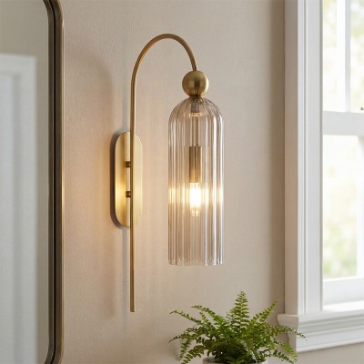Emrys Modern Gold Fluted Glass Cylinder Sconce