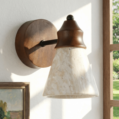 Jericho Wabi-Sabi Travertine Wood Tapered Wall Light