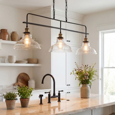 Bronte Industrial Metal 3 Lights Dome Glass Chandelier