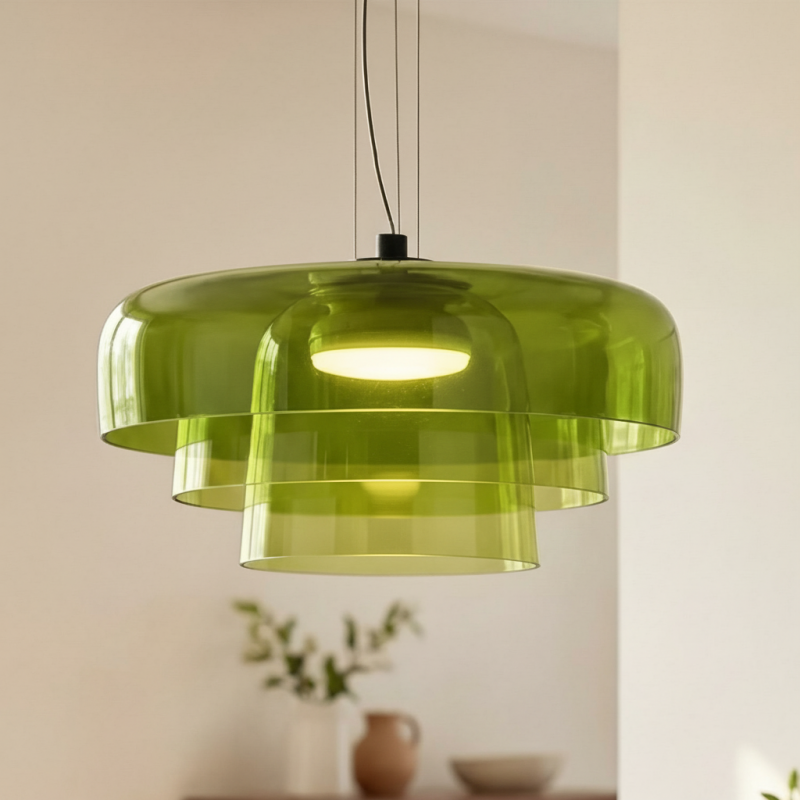 Zaire Bowl Shaped Layer Stained Glass Pendant Light