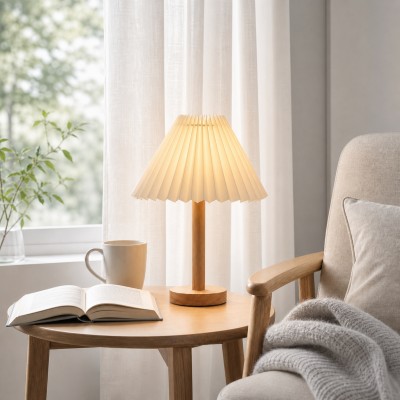 Dervish Wabi-Sabi Pleated Wooden Small Table Lamp Dervish Wabi-Sabi Pleated Wooden Small Table Lamp