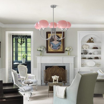 Bianca Colored Glass Shade Chandelier with Globes Bianca Colored Glass Shade Chandelier with Globes
