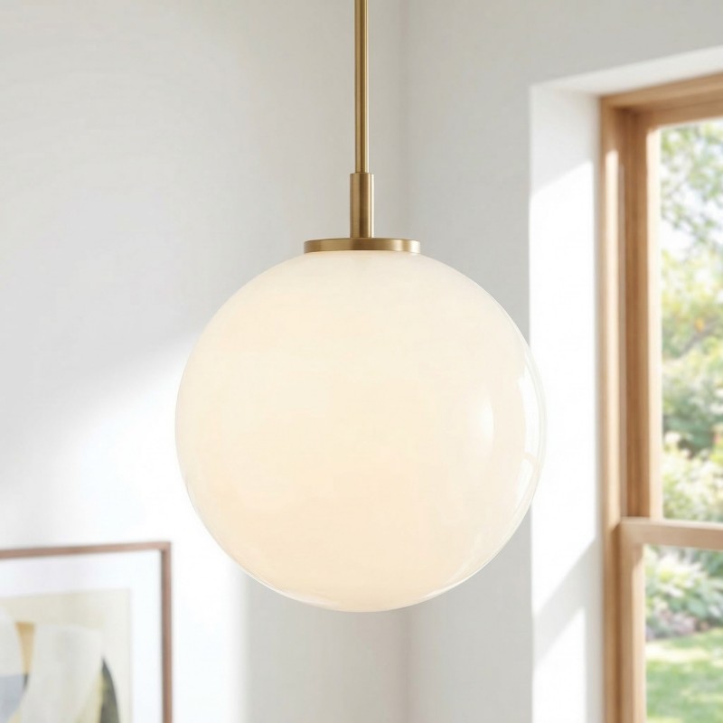 Tate Mid Century White Globe Glass Pendant Light