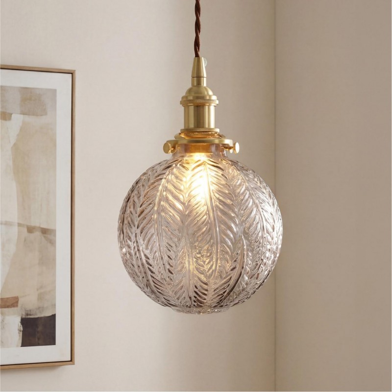 Logana Vintage Feather Texture Glass Globe Pendant Light